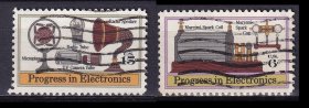 WJ13-07 WJ14-01 美国邮票 1973 电子学的进步 2枚不同 信销