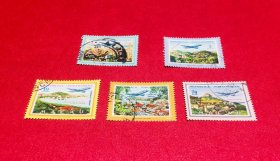 中国澳门票﹕60年发行澳门风景航空邮票5全信销邮票