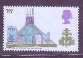 1969年英国邮票 英国教堂 城堡建筑名胜 圣保罗大教堂 16D新