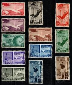 世界杯邮票\守门员\足球场\飞机  意属殖民地  1934年 12全 贴票
