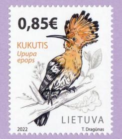 立陶宛 鸟类邮票 戴胜（2022） 1全 外国邮票