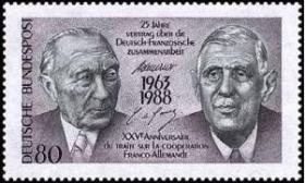 联邦德国西德1988邮票 德法合用条约 阿登纳 戴高乐1全