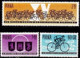 波兰邮票1962年第15届国际自行车友谊赛 单人骑车等3全