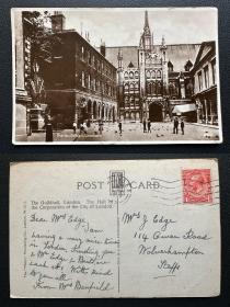 英国明信片 1930年实寄 伦敦市政厅