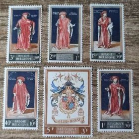 比利时 1959年 皇家图书馆附捐-古代君王 新6全 雕刻版原胶轻贴