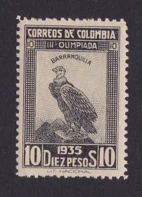 哥伦比亚 1935 纪念巴兰基亚olympic运动会 秃鹰/邮票 1枚 轻贴