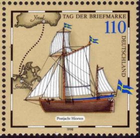 德国邮票1998：邮票日 邮船'Hiorten' 帆船