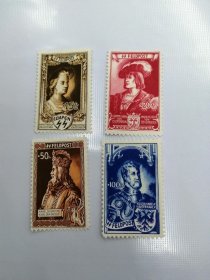 比利时1942 国王 军团邮票4枚 无胶