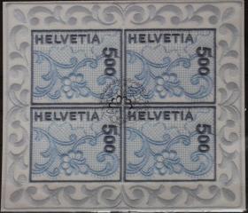 瑞士邮票 2000年花\世界首枚刺绣邮票\异质  小全张盖销