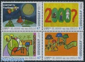 乌拉圭邮票1999年千禧年儿童画4连全
