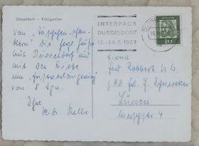Y28/255-048-德国1963建筑风光实寄明信片1枚