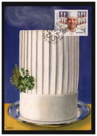 瑞典 2002年 烹饪大师 帽子 邮票 极限片