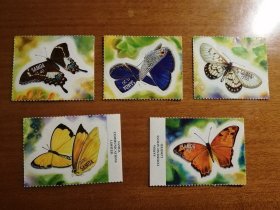 萨摩亚2001年 蝴蝶 不干胶 异形邮票  5全