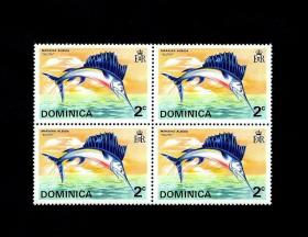 多米尼加 1975 海洋动物 鱼类 旗鱼 枪鱼 外国邮票4方连全新