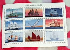 尼加拉瓜帆船小全张外国邮票