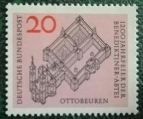 联邦德国邮票西德1964年 奥托博伊伦祈福大教堂1200周年 1全新