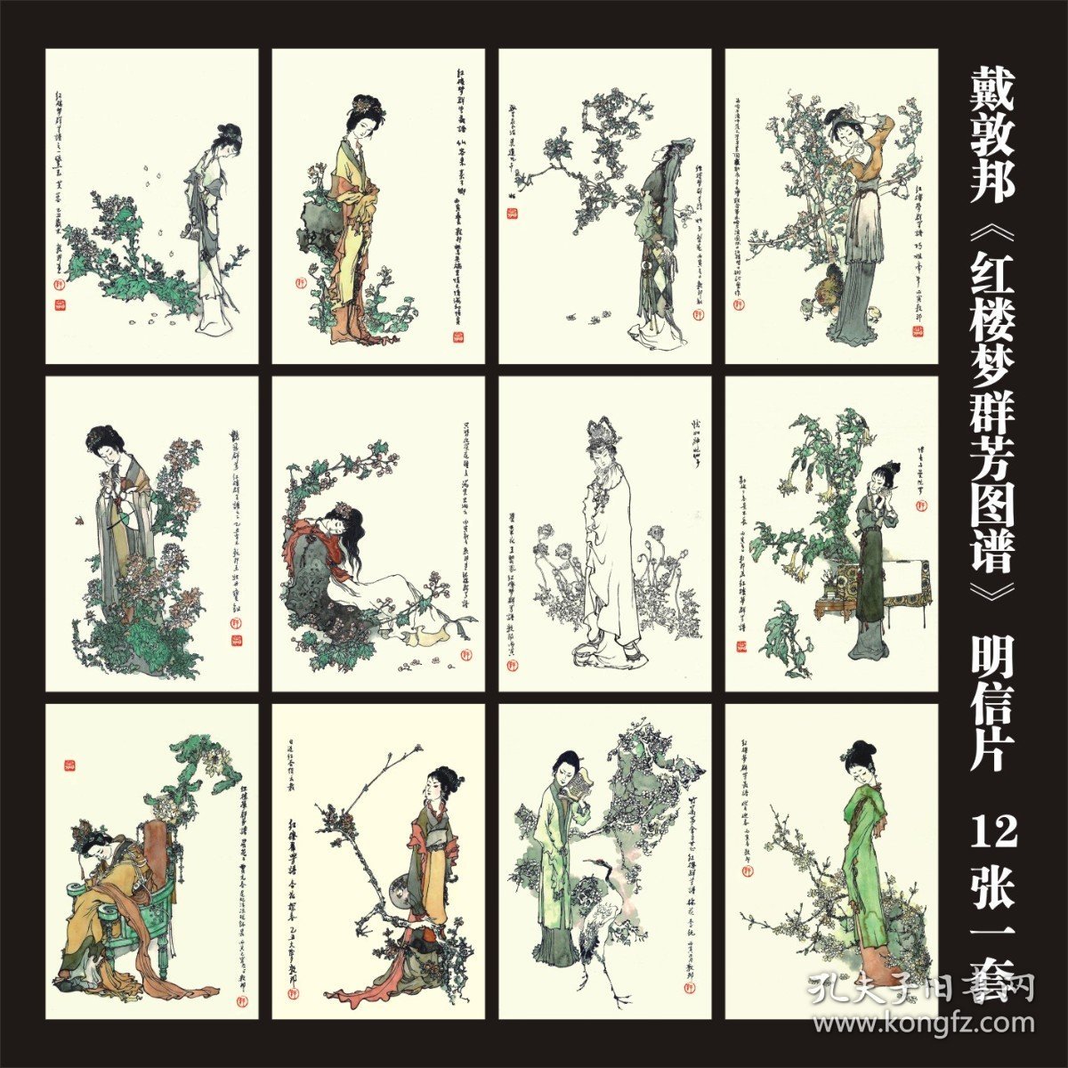 《红楼梦群芳图谱》金陵十二钗 明信片12张一套