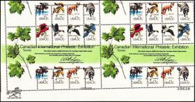 美国 1978 狐狸 鸟-鹦鹉 国际邮展-珍稀动物小版张(大变体 版头)