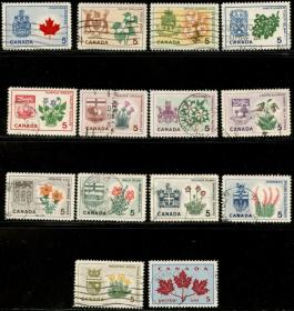 加拿大: 1964 植物花卉 省花省徽 枫叶 外国邮票14全【信销】
