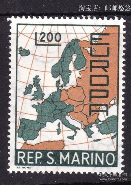 圣马力诺邮票 1967年 欧罗巴 地图 经纬度 1全新