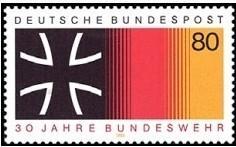 德国邮票西德1985年 国防军成立30周年 国旗 十字架 1全