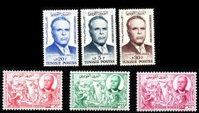 AF1656突尼斯1956独立1周年布尔吉巴总统雕刻版6全新外国邮票1228