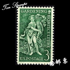 美国邮票 1958年 园艺家 海德贝利百年 花女神 雕像 1全新 801