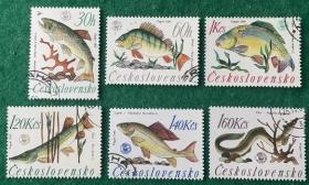 捷克斯洛伐克邮票 1966年 鱼类 盖销6全 外国邮票