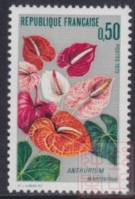 法国邮票1973年马提尼克岛 花卉 红掌 1全新MNH 无贴