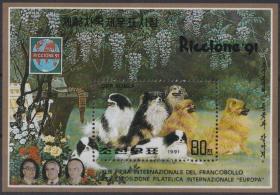 朝鲜邮票 1991年 里乔内国际邮展 狗 小型张