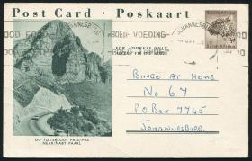 8799：南非1961年山谷公路 动物豹子 实寄邮资片