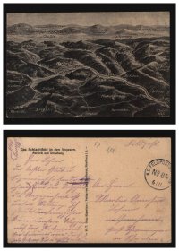 德国 1916年 一战 伏盖森 山脉 军事 立体 地图 军邮片