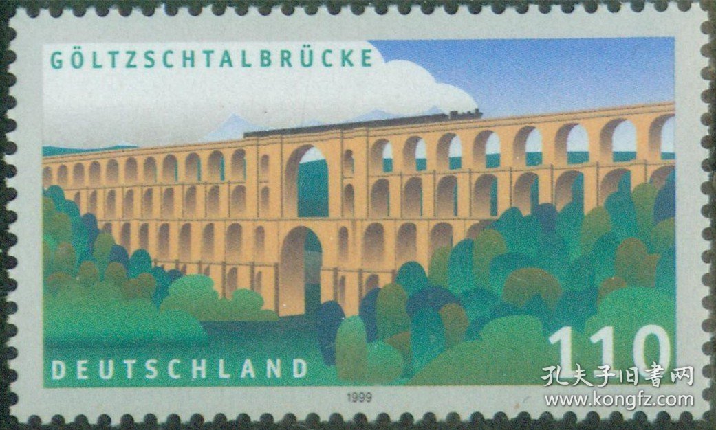 德国·1999.10.14桥梁（三组）（1-1）多层多孔铁路石拱桥全貌