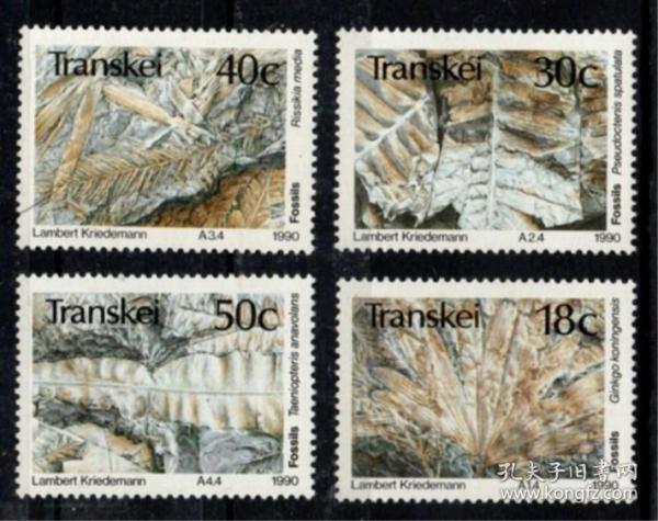 化石邮票\银杏化石\昆虫化石等  特兰斯凯 1990年 4全 5.75美元