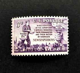 美国邮票1952年雕刻版报童1全原胶新6401