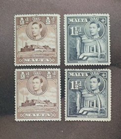 马耳他 1938年国家发展四枚 原胶贴票 圣安杰洛港，考古遗址