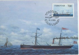 MC-A21法罗群岛邮票 1983年 帆船 轮船 极限片