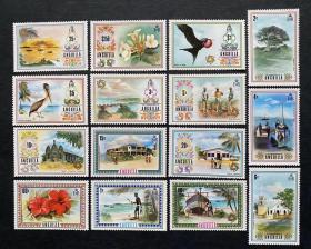 安圭拉邮票1972民俗风光花鸟建筑15全新