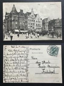 德国明信片 1911年实寄 基尔 市集广场
