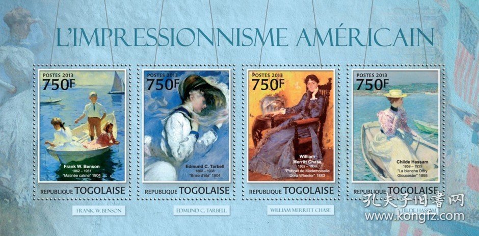 多哥 2013年 美国印象派绘画小版张(含4枚邮票)和小型张