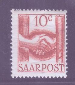 萨尔邮票1948年《重新建设》手 新1枚 原胶不贴 雕刻版