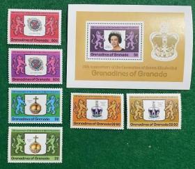 格林纳丁斯邮票 1978年 英女王加冕25周年纪念 张票全 MNH