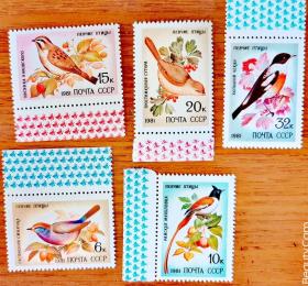 苏联邮票1981年5221鸣禽鸟类5全