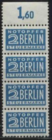 德国邮票 1948年 邮政印花税票 2芬尼4联新无贴