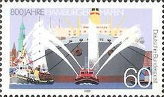 联邦德国邮票西德1989年1419 汉堡港800周年 1全