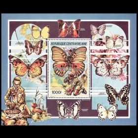 W19中非1990 蝴蝶 小型张外国邮票