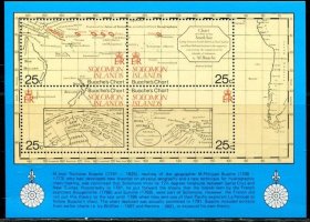 所罗门群岛1981地图航海探险古地图地理大发现历史邮票小全张新