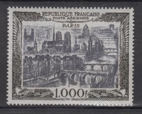 法国 邮票 1950年 航空票 巴黎风光 1全 雕刻版