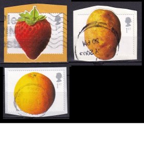 T423-T425-T428 英国邮票 2003 水果和蔬菜 3枚不同 信销剪片