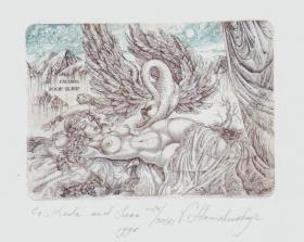 薇拉～丽达天鹅版画藏书票原作